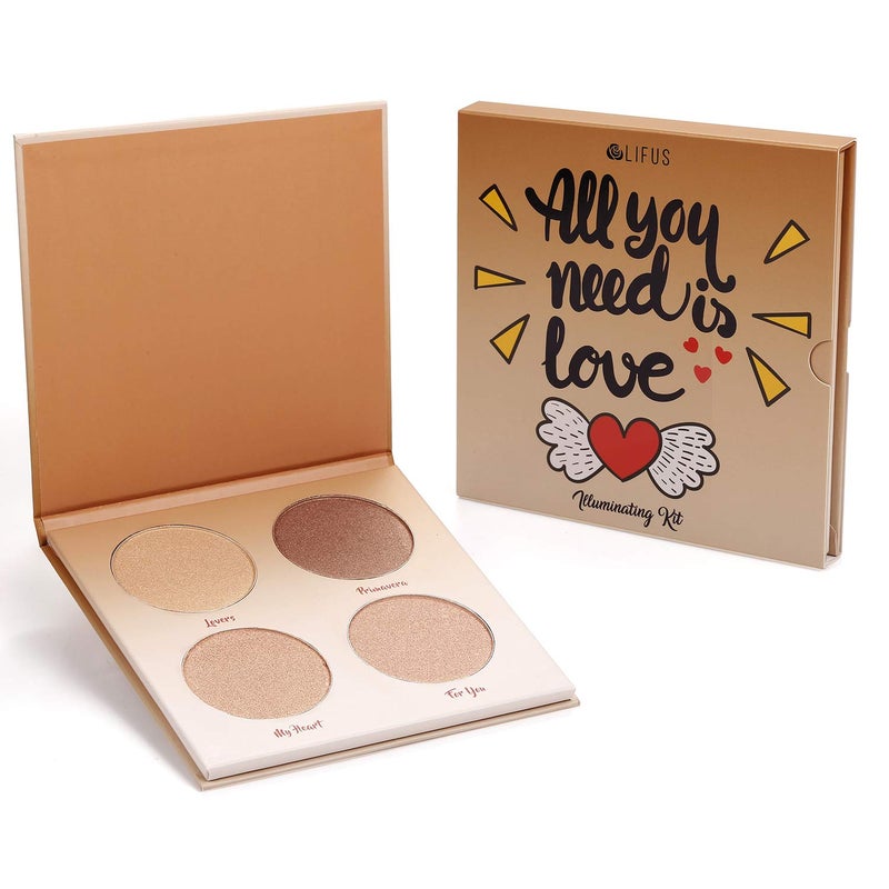 LIFUS Glow Kit 4 Color Illuminator Love Light Highlighter & Bronzer Shimmer Face Matte Palette - Image 5