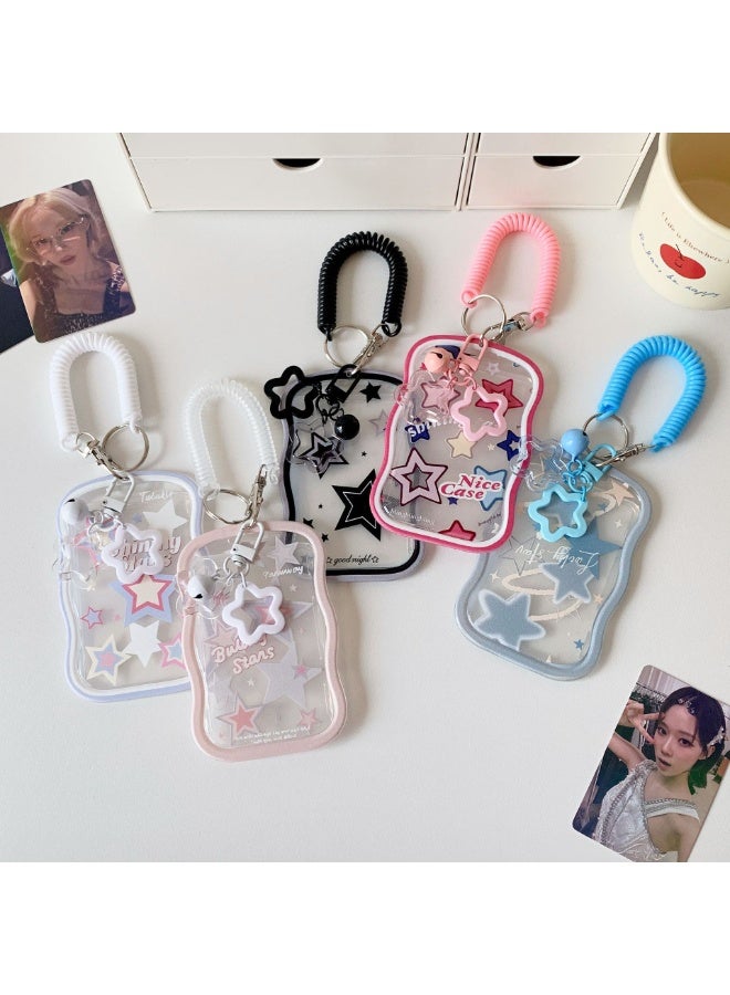 NIBEMINENT 1 - Piece Gradient Colored Stars Kpop Photo Card Holder Pendant Key Chain ID Badge Holder ID Card Holder Photo Card Protector for School ID Office ID Access Card for Women Girls - Image 2