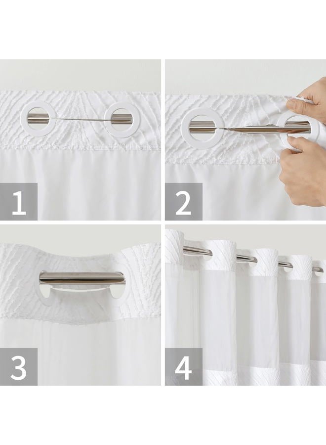 eachope No Hook Shower Curtain and Liner Set,No Hook Tufted Striped Textured Shower Curtain with Snap in Liner Replacement and Waterproof Fabric,Boho Style with See Through Top Window,White,71Wx74H - Image 5
