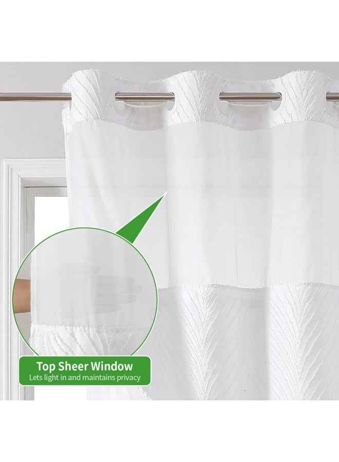 eachope No Hook Shower Curtain and Liner Set,No Hook Tufted Striped Textured Shower Curtain with Snap in Liner Replacement and Waterproof Fabric,Boho Style with See Through Top Window,White,71Wx74H - Image 4