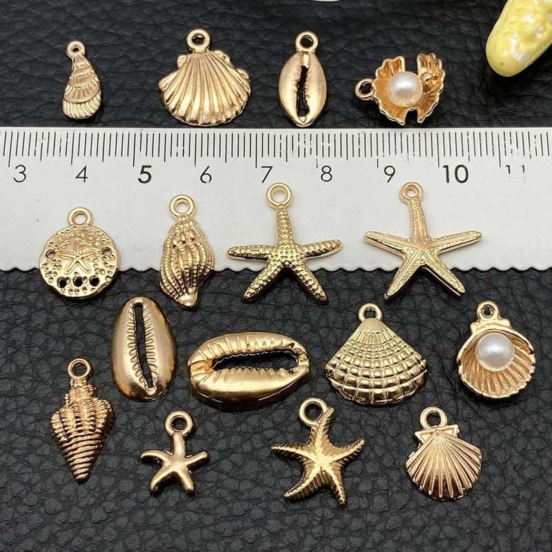 Liyujuping 16Pcs Beach Charms, Summer Pendant Alloy Starfish, Seashells and Conches Beach Charms for Jewelry Making, Necklace Bracelet Earrings Crafting DIY - Image 3