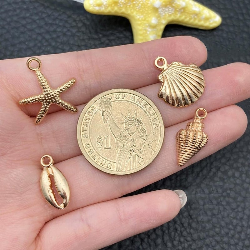 Liyujuping 16Pcs Beach Charms, Summer Pendant Alloy Starfish, Seashells and Conches Beach Charms for Jewelry Making, Necklace Bracelet Earrings Crafting DIY - Image 2