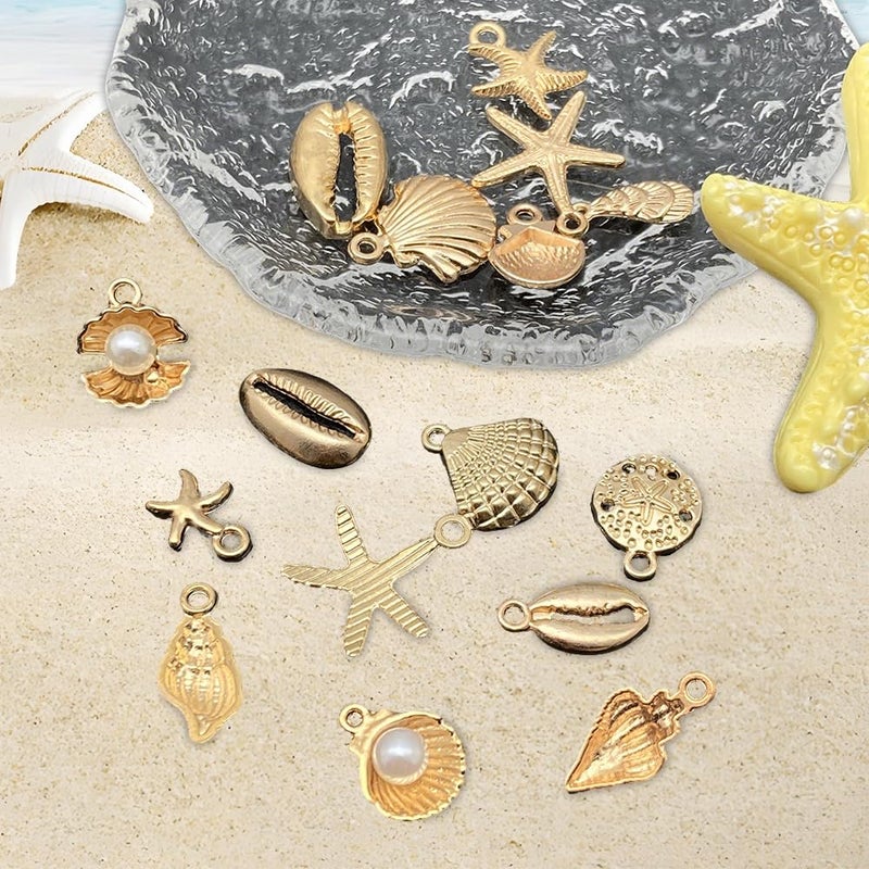 Liyujuping 16Pcs Beach Charms, Summer Pendant Alloy Starfish, Seashells and Conches Beach Charms for Jewelry Making, Necklace Bracelet Earrings Crafting DIY - Image 5