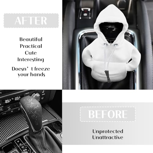 vvag Gear Shift Hoodie, Hoodie Car Gear Shift Cover, Car Shift Knob Hoodie, Automotive Interior Accessories, Universal Fit Knob Cover Gift (White) - Image 3
