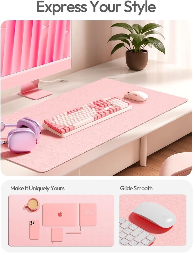 Bluejw فأرة بلو جي دبليو Mouse Pad XXXL, وسادة فأرة كبيرة, حصان مكتب جلدي لحماية المكتب, غير قابل للانزلاق, جلد PU, لوحة مكتب للابتوب, وسادة كتابة مقاومة للماء للمكتب والمنزل (وردي فاتح, 800 * 400mm) - Image 4
