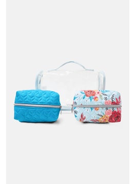Vera New York Women 3 Pieces Floral Print Cosmetic Makeup Bag, Multicolor  - Image 1