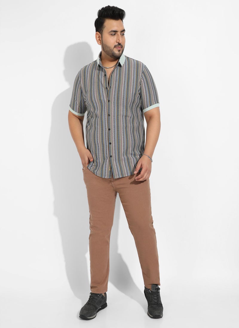 Instafab Plus - Instafab Plus Men's Sage Green Contrast Knitted Shirt - Image 1