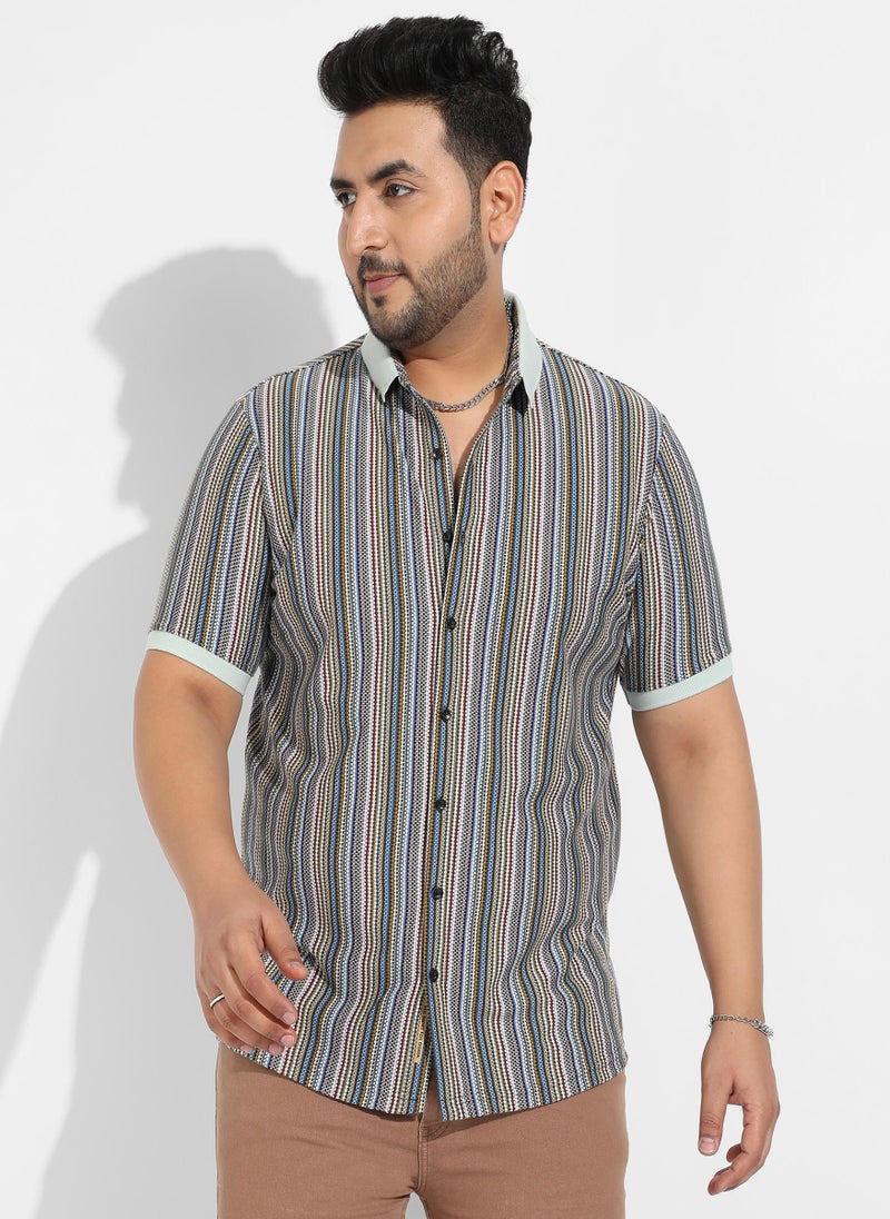 Instafab Plus - Instafab Plus Men's Sage Green Contrast Knitted Shirt - Image 1