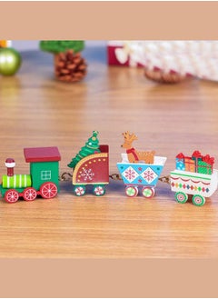Generic Wooden Train Tree Ornament Colorful Decor with Snowflake, Snowman, Reindeer, Wooden houses, Kids Toy Gift Holiday Party Decorations Multicolor  - Image 2