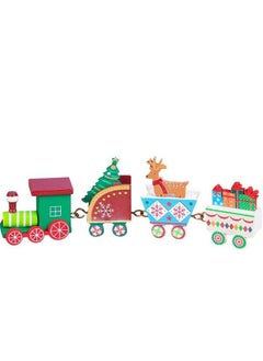 Generic Wooden Train Tree Ornament Colorful Decor with Snowflake, Snowman, Reindeer, Wooden houses, Kids Toy Gift Holiday Party Decorations Multicolor  - Image 1