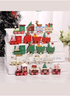Generic Wooden Train Tree Ornament Colorful Decor with Snowflake, Snowman, Reindeer, Wooden houses, Kids Toy Gift Holiday Party Decorations Multicolor  - Image 5