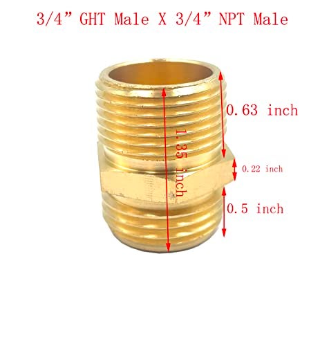Bumugufu 5 Pcs 3/4”GHT Male X 3/4”NPT Male Solid Brass Garden Hose Fittings Connectors Adapter,GHT To NPT Adapter Pipe Brass Fitting Connect - Image 2