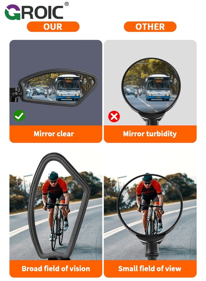 GROIC مرآة دراجة قابلة للتعديل مثبتة على المقود، مرايا خلفية للدراجات، مرايا للدراجات الكهربائية، مرايا للدراجات للمقود، مرآة خلفية للدراجات الجبلية، BMX والدراجات المدينة - Image 4