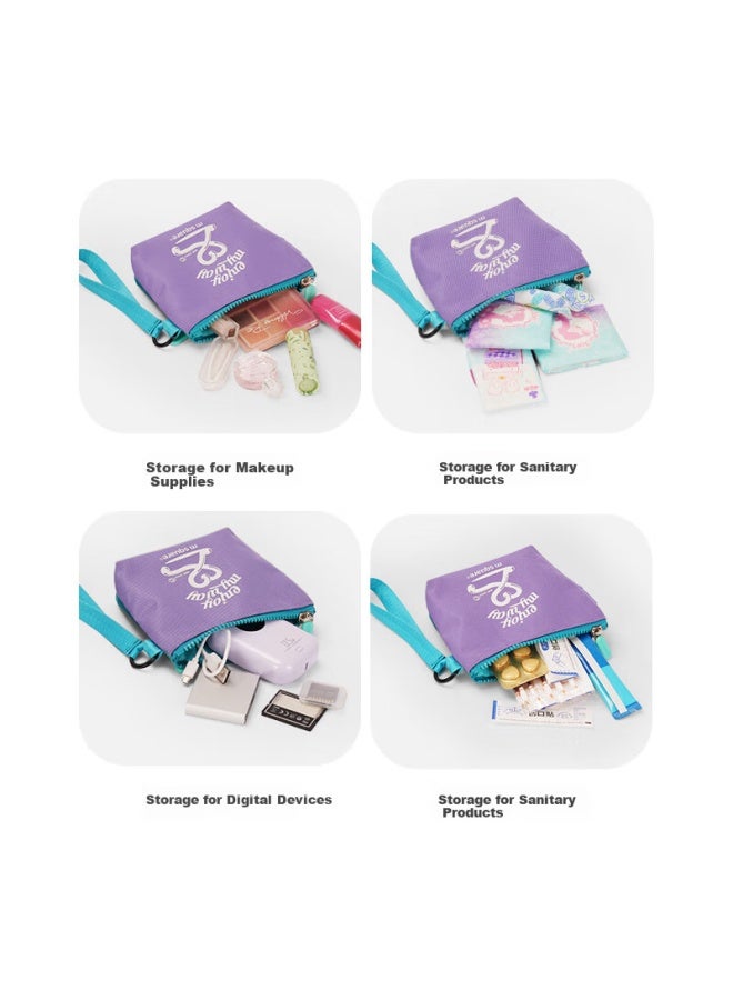 M Square Handheld Coin Purse Small Clutch Storage Bag Mini Makeup Bag Sanitary Napkin Pouch Small Square Bag Portable Lavender Purple - Image 5