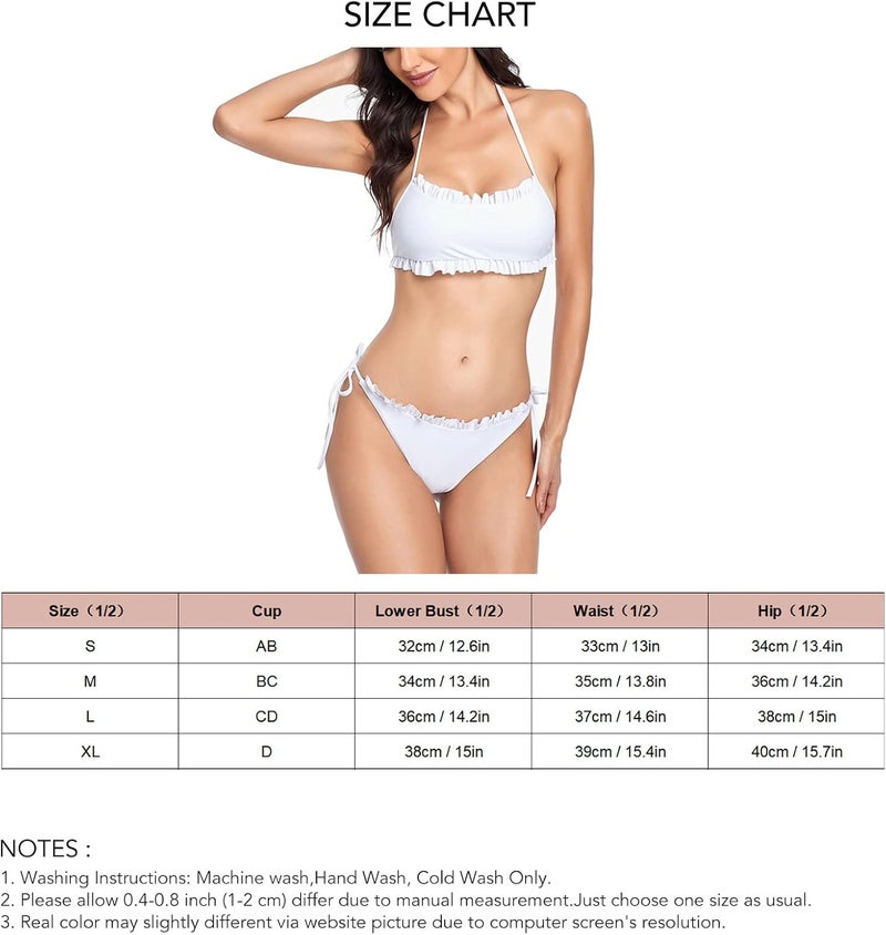 klarako Women Bikini Set Two Piece Halter Tankini Swimsuit Bathing Suit Ruffle Frill Trim Crop Tank Top Bottom Set Swimwear Beachwear - Image 2