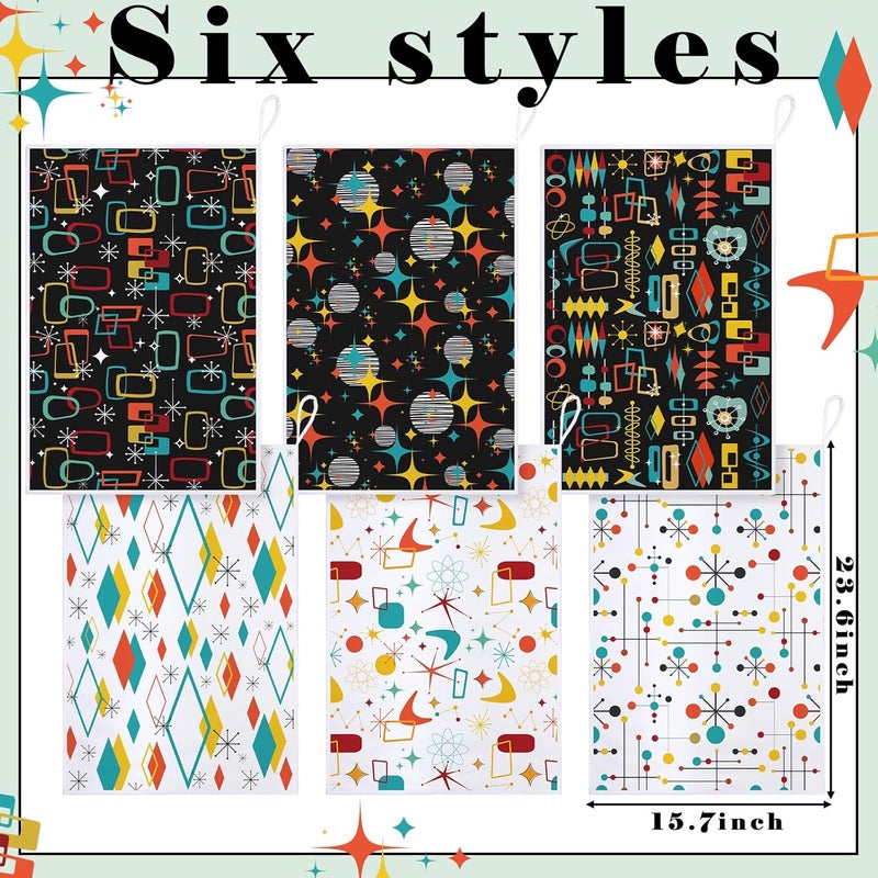 Bencailor 6 Pcs Kitchen Towels Decorative Sets Dish Towels Absorbent Fast Drying Hand Tea Vintage Hanging Reusable Cleaning Dishcloths for Cooking Farmhouse Bathroom Accessory (Black,Graphics) - Image 3