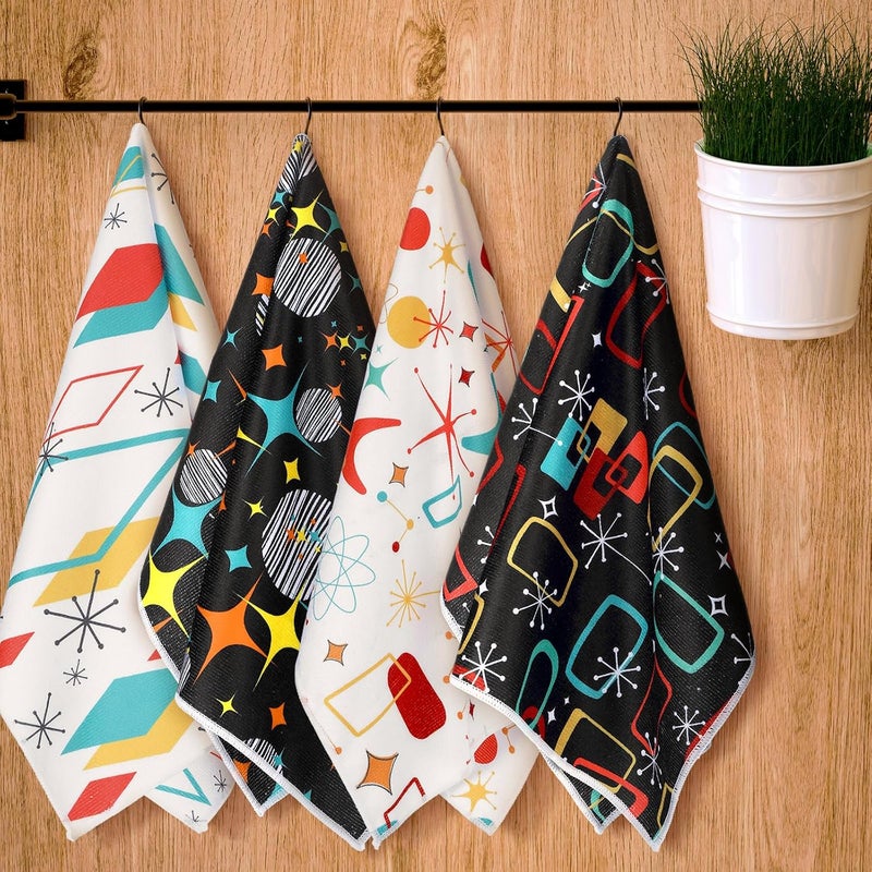 Bencailor 6 Pcs Kitchen Towels Decorative Sets Dish Towels Absorbent Fast Drying Hand Tea Vintage Hanging Reusable Cleaning Dishcloths for Cooking Farmhouse Bathroom Accessory (Black,Graphics) - Image 2