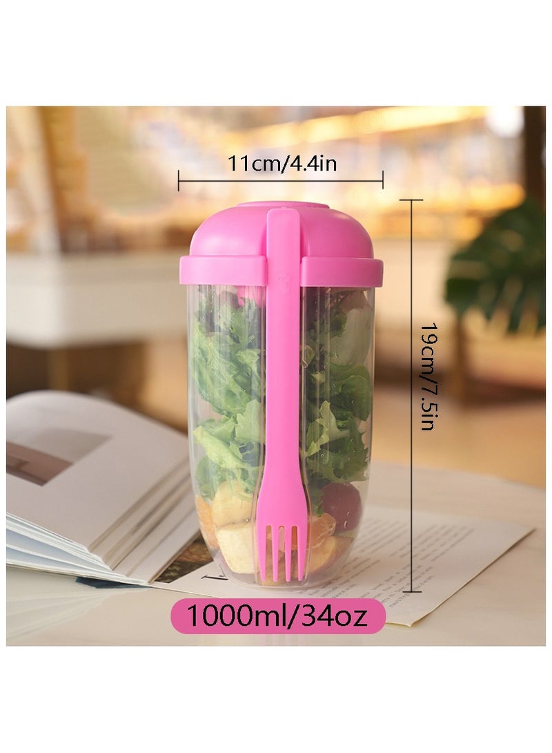 Portable Salad Cup, Salad Meal Shaker Cup with Fork And Sauce Box, Yogurt Cup, Breakfast Cup, Food Storage Bento Box, School Lunch Box (Pink)  - Image 2
