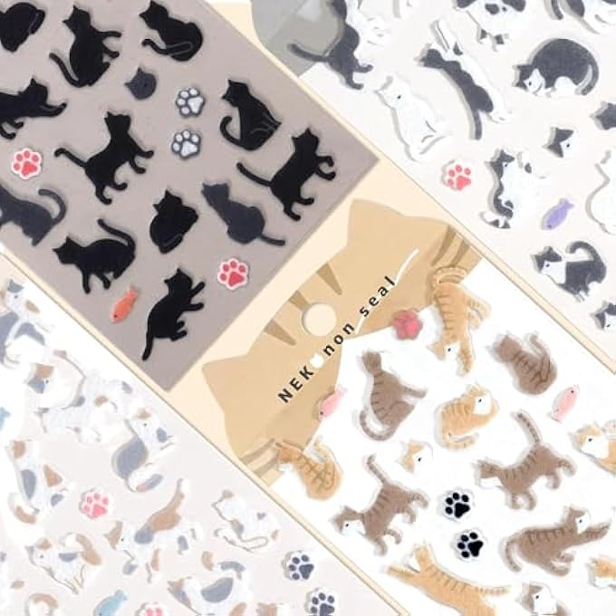 CUTE CAT STICKERS FOR SCRAPBOOKING, KAWAII CAT PAWS AND TUXEDO, TABBY & CALICO DESIGNS, FELT VINTAGE AESTHETIC STICKERS FOR JOURNALING, PLANNER, DIY DECORATION, 4 SHEETS - Image 3