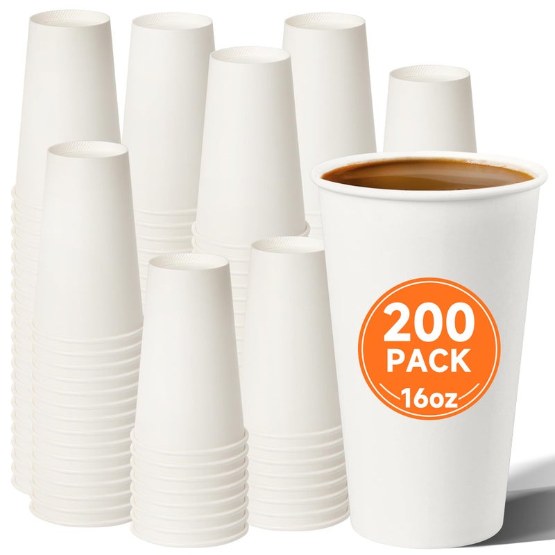METAPRINT 200 Pack 16 oz Disposable Coffee Cups, Sturdy Paper Cups for Hot/Cold Drinks, Leak-Proof White Hot Cups used for Party, Home, CafÃ©, Events, Office - Image 1
