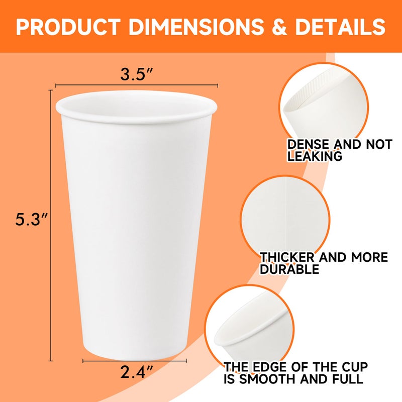 METAPRINT 200 Pack 16 oz Disposable Coffee Cups, Sturdy Paper Cups for Hot/Cold Drinks, Leak-Proof White Hot Cups used for Party, Home, CafÃ©, Events, Office - Image 4