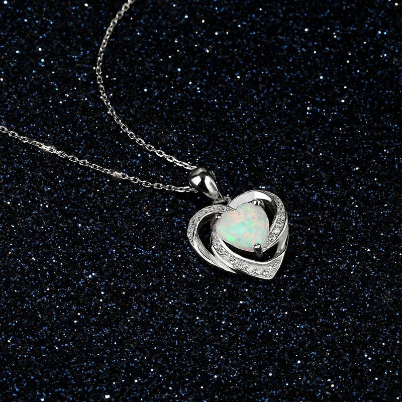 L A M H U B F O N G / Lin He Fang Elegant S925 Silver Pendant Necklace with Heart-Shaped Opal - Stylish and Minimalist - Image 3