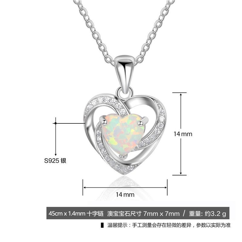 L A M H U B F O N G / Lin He Fang Elegant S925 Silver Pendant Necklace with Heart-Shaped Opal - Stylish and Minimalist - Image 2