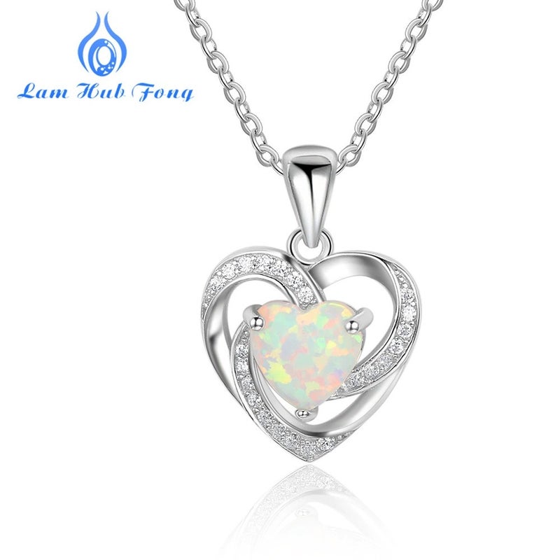L A M H U B F O N G / Lin He Fang Elegant S925 Silver Pendant Necklace with Heart-Shaped Opal - Stylish and Minimalist - Image 1