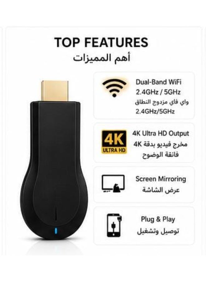 HDMI 4K HDMI WiFi Display Receiver | Wireless Screen Mirroring Dongle | Dual-Band 2.4G/5G AirPlay Miracast DLNA Adapter for Android, iPhone, Windows & Mac - Image 2