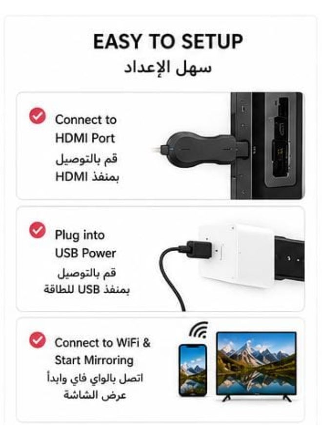 HDMI 4K HDMI WiFi Display Receiver | Wireless Screen Mirroring Dongle | Dual-Band 2.4G/5G AirPlay Miracast DLNA Adapter for Android, iPhone, Windows & Mac - Image 4