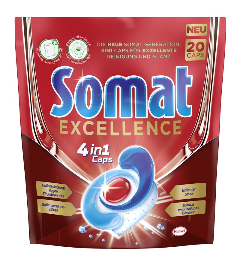 Somat Excellence 4in1 Caps 20 1 x 20 Caps Dishwasher Caps for excellent cleaning brilliant shine and gentle care for dishes and dishwasher 20 Caps