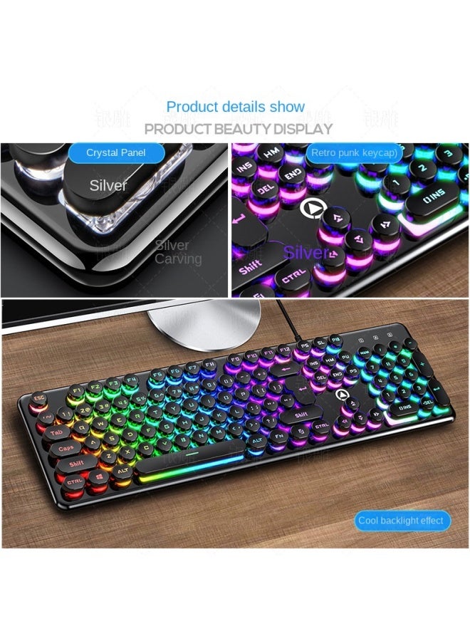 V7 Crystal Mechanical Feel Gaming Wired Keyboard Round Punk Keycaps Backlit - Image 4