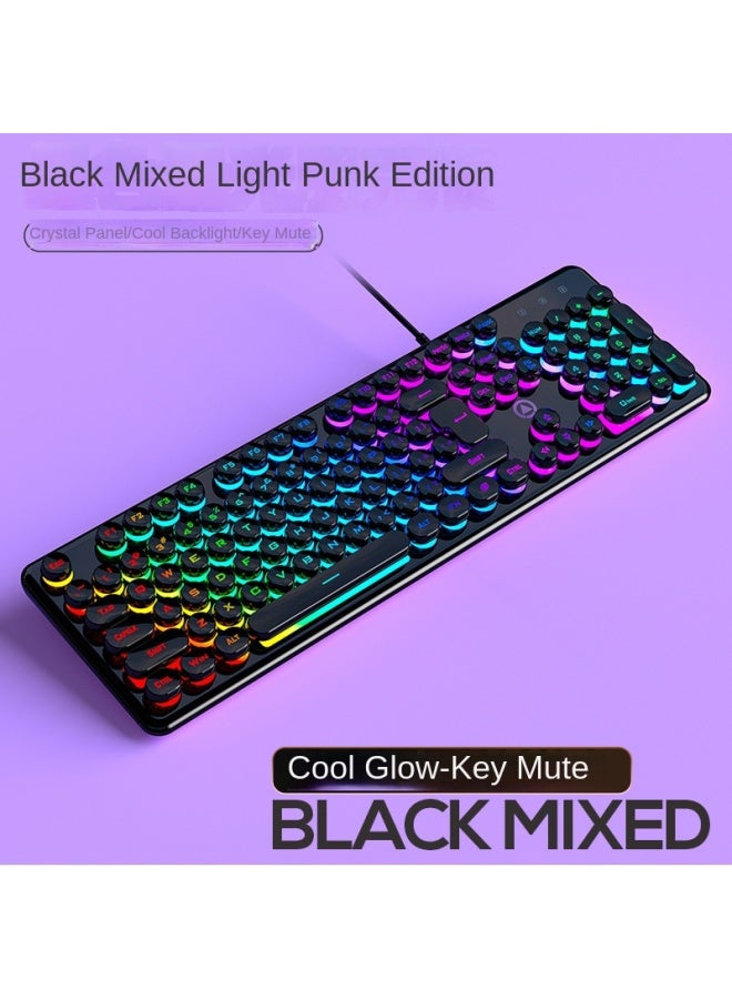 V7 Crystal Mechanical Feel Gaming Wired Keyboard Round Punk Keycaps Backlit - Image 1