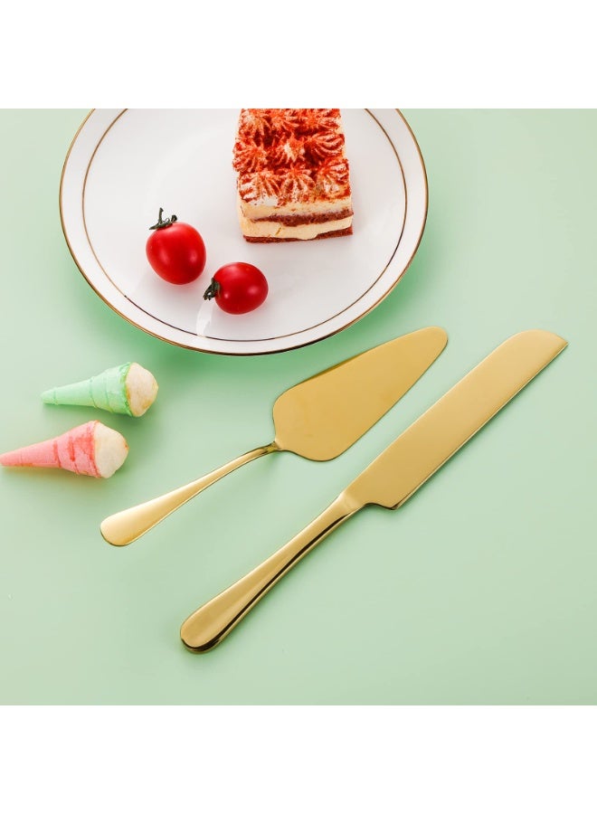 Elegant Cake Knife And Server Set, Thickened Stainless Steel Round Edge, Cake Pizza Dim Sum Bread Shovel, Suitable For Birthday Anniversary Celebrations, 2 Pieces, Gold  - Image 2