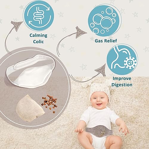 Pafuly Baby Colic Gas and Upset Stomach Relief for Newborns-100% Cherry Seed-Heated Tummy Wrap-Colic Baby Swaddling Belt for Natural Relief–Soothing and Calming (Gray) - Image 3