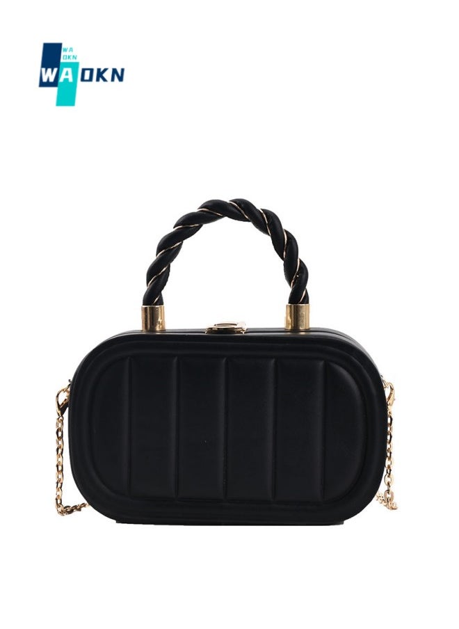 WAOKN - Women's Textured Shoulder Bag, Ladies Simple Top Handle Crossbody Bag Sling Bag Side Bag, Solid Color PU Leather Tote Bag Handbag Clutch Bag(Black) - Image 1
