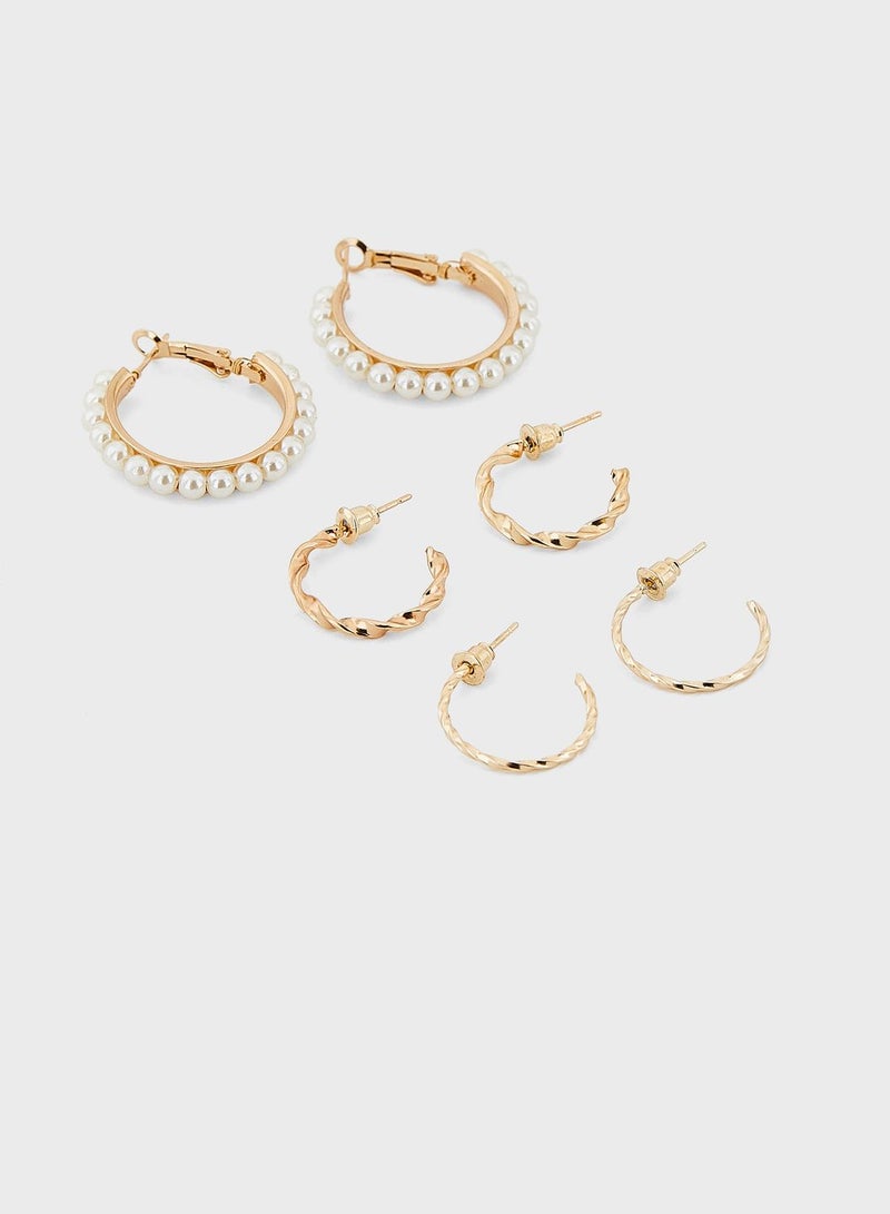 ايلا مجموعة اقراط مزينة بلؤلؤ (9 ازواج) - Image 2