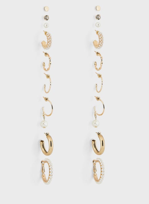 9 Pair Mix Pearl Hoop Earring Set