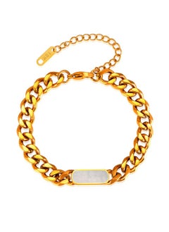 Women's Thick Bracelet with Square Design and Colored Stone in Stainless Steel