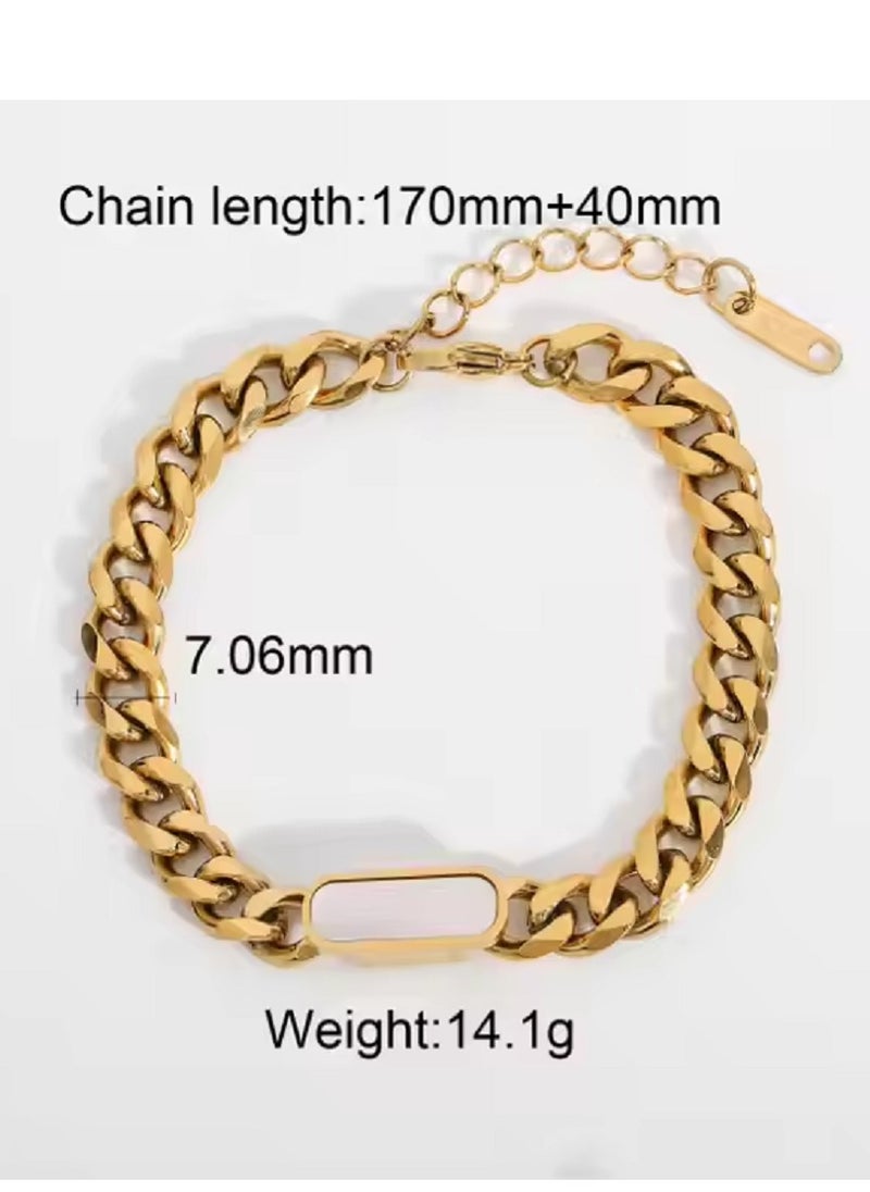 MANIKAN - Women's Thick Bracelet with Square Design and Colored Stone in Stainless Steel - Image 1