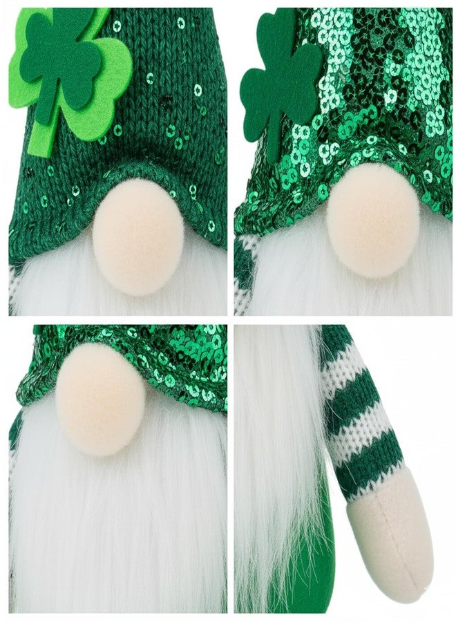 Suny Smiling 2 Packs St Patrick’s Day Lighted Gnome Decor, Dual Texture Knitted/Sequin Hats Leprechaun Doll, Green Shamrock Gnomes with Fluffy Beard for Home Party Decor & Irish Gifts - Image 4