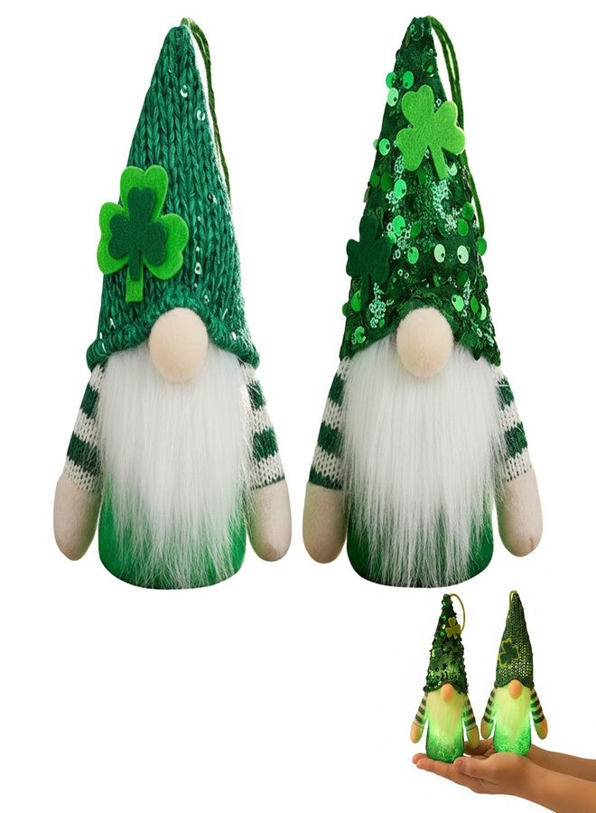 Suny Smiling 2 Packs St Patrick’s Day Lighted Gnome Decor, Dual Texture Knitted/Sequin Hats Leprechaun Doll, Green Shamrock Gnomes with Fluffy Beard for Home Party Decor & Irish Gifts - Image 1