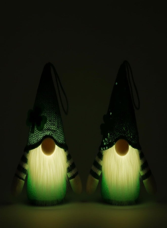 Suny Smiling 2 Packs St Patrick’s Day Lighted Gnome Decor, Dual Texture Knitted/Sequin Hats Leprechaun Doll, Green Shamrock Gnomes with Fluffy Beard for Home Party Decor & Irish Gifts - Image 5