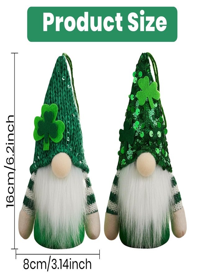 Suny Smiling 2 Packs St Patrick’s Day Lighted Gnome Decor, Dual Texture Knitted/Sequin Hats Leprechaun Doll, Green Shamrock Gnomes with Fluffy Beard for Home Party Decor & Irish Gifts - Image 2