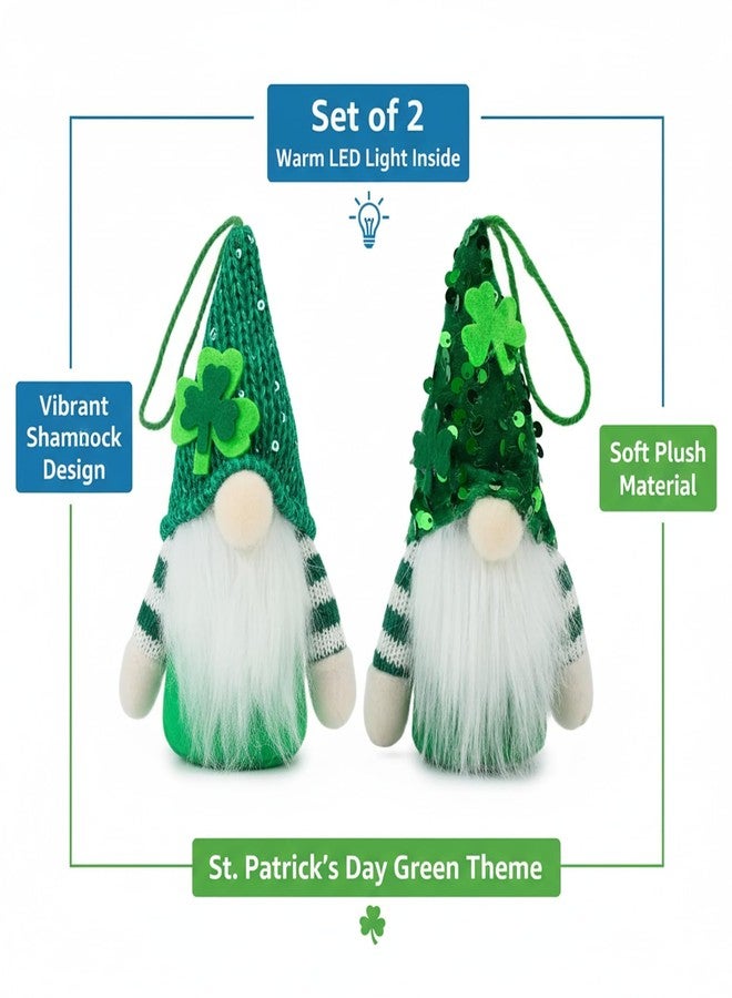 Suny Smiling 2 Packs St Patrick’s Day Lighted Gnome Decor, Dual Texture Knitted/Sequin Hats Leprechaun Doll, Green Shamrock Gnomes with Fluffy Beard for Home Party Decor & Irish Gifts - Image 3