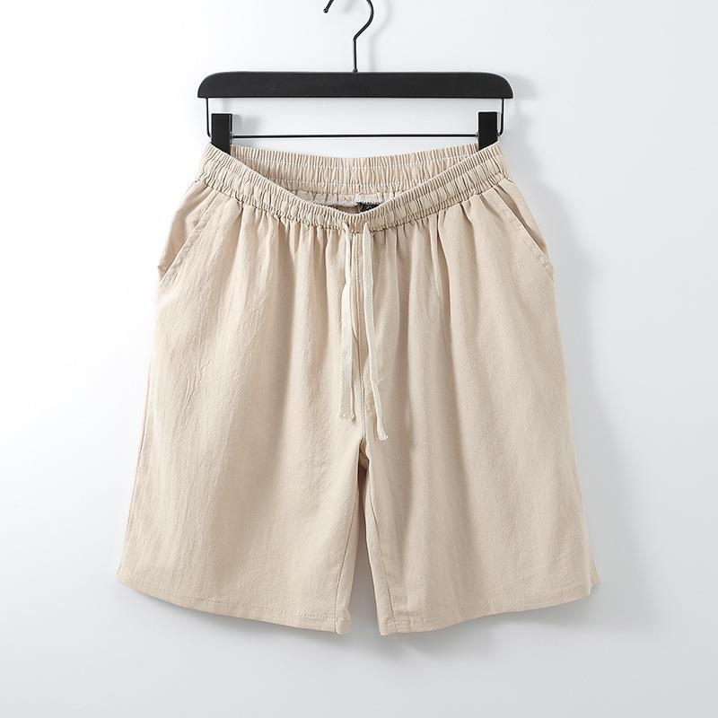 Fat Guy Linen Short Pants Extra Large Size Mens Extra Large Big Belly Fatty Casual Pants Breathable Cotton and Linen Medium Pants Khaki  - Image 1