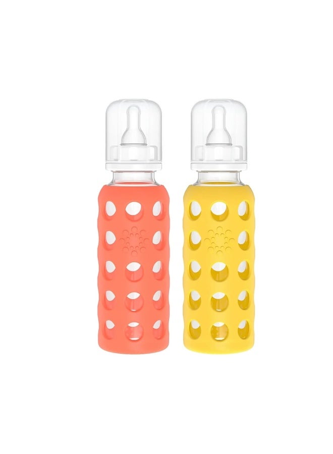 Lifefactory Glass Baby Bottle BPA Free | Protective Silicone Sleeve | 9 oz Pack of 2 | Mango, Papaya - Image 1
