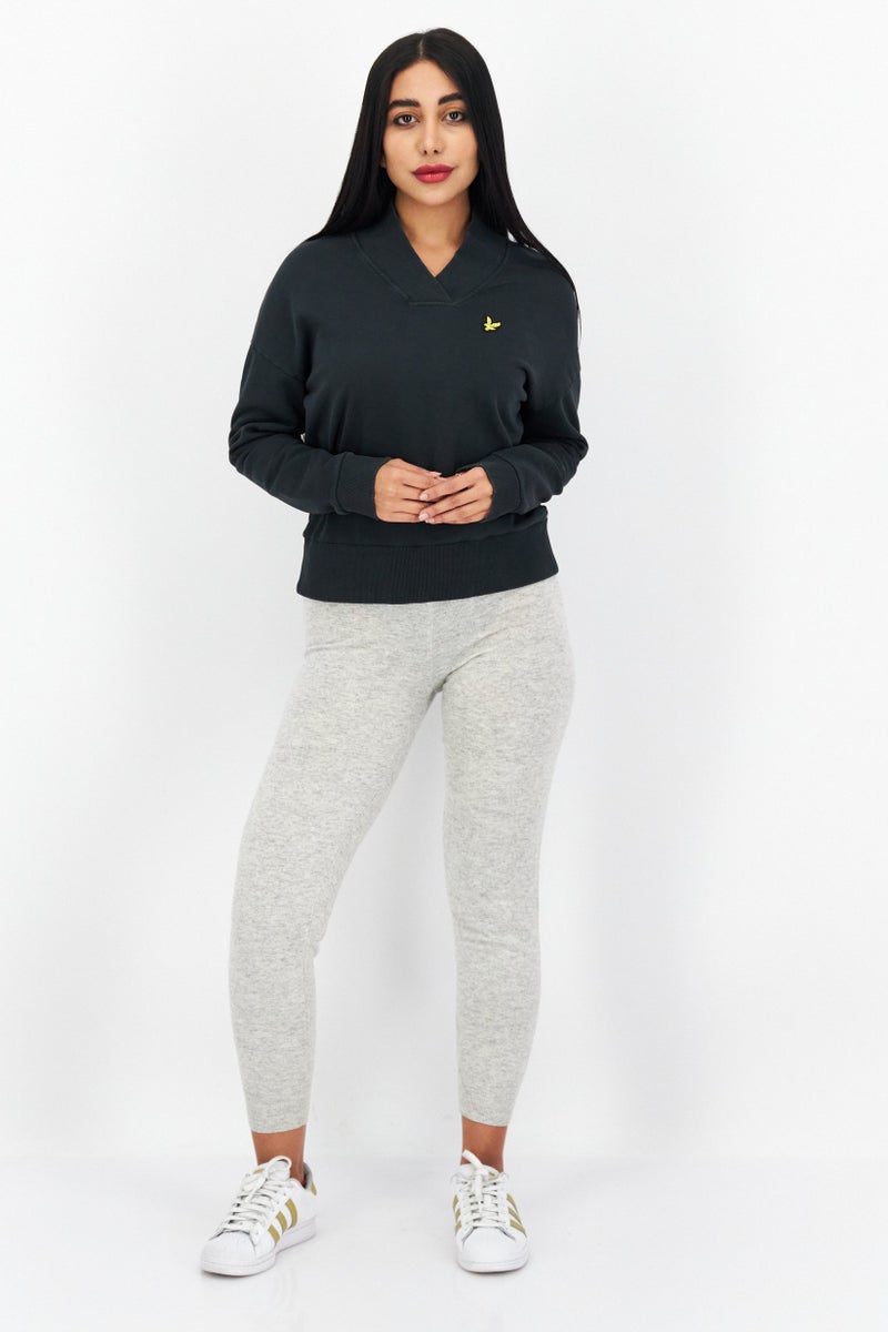 Lyle & Scott Women Surplice Neckline Embroidered Logo Sweatshirt, Dark Grey - Image 2