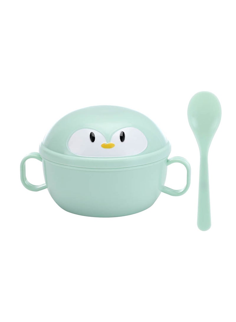 Baby Feeding Bowls with Spoons Stainless Steel Baby Bowl Penguin Baby Food Container Soup Snack Dinnerware with Handles for Infant Toddler Kids (Green) - Image 1