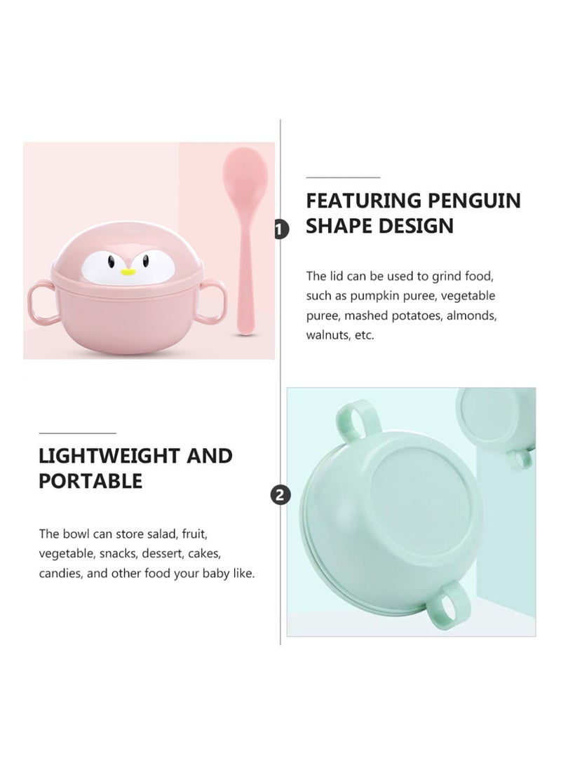 Baby Feeding Bowls with Spoons Stainless Steel Baby Bowl Penguin Baby Food Container Soup Snack Dinnerware with Handles for Infant Toddler Kids (Green) - Image 4